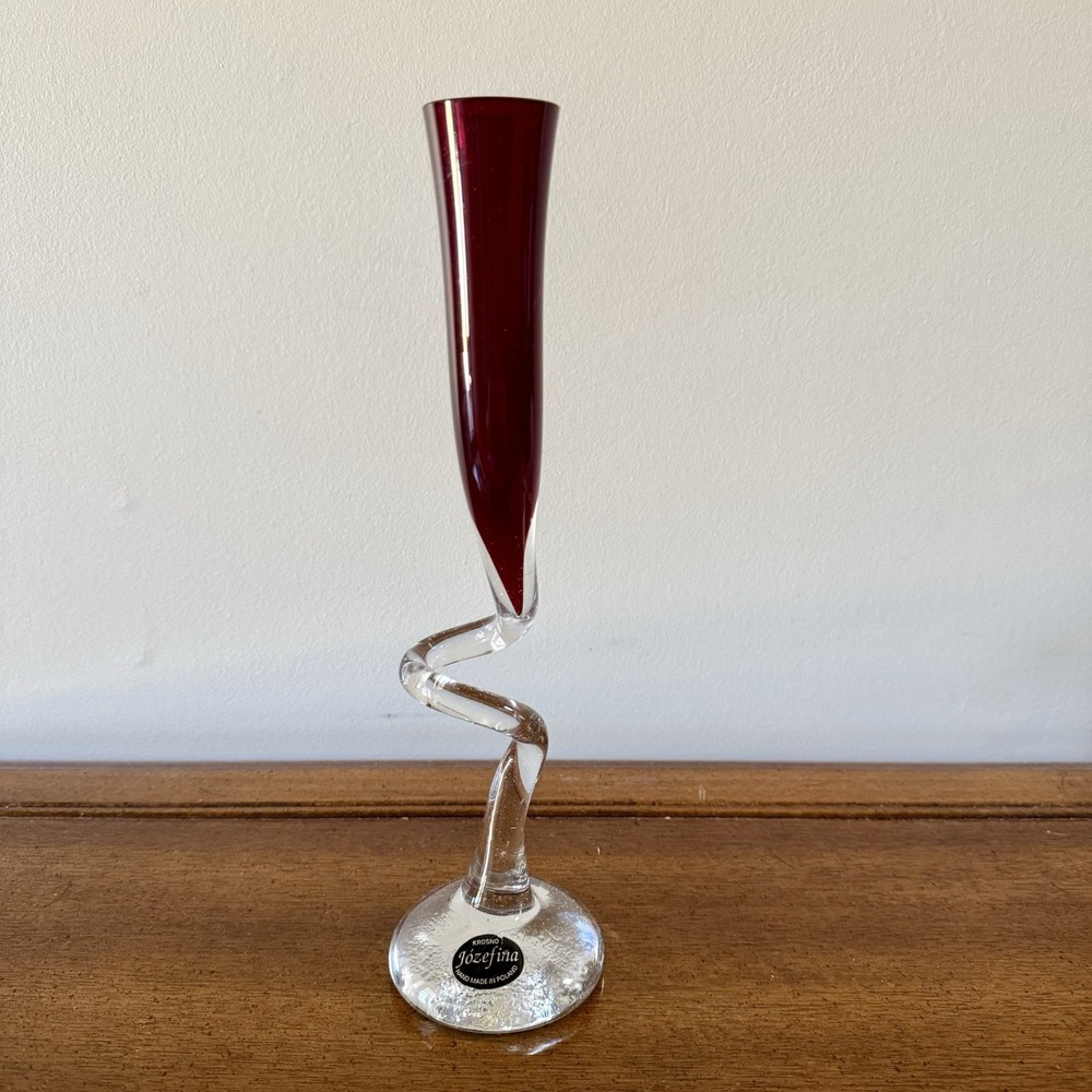 Krosno Jozefina Ruby Red Art Glass Bud Vase Poland